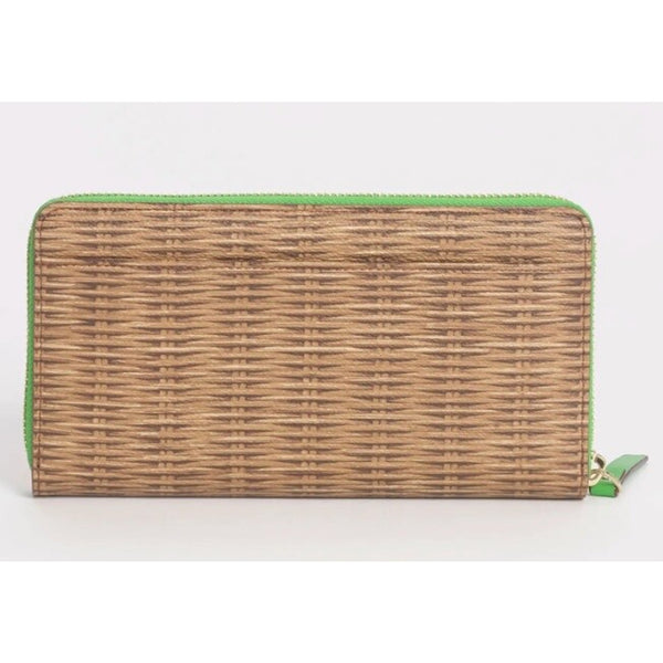 Kate Spade Pack A Picnic Woven Basket Print Leather Zip Wallet Clutch MSRP $178