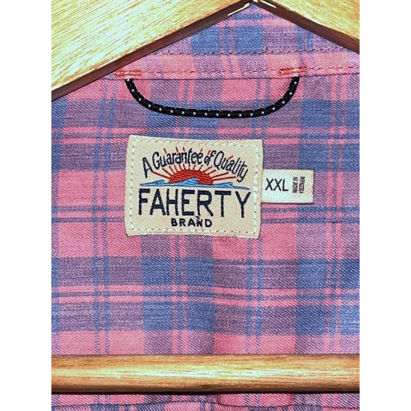 Faherty Movement Shirt 2XL Supima Stretch Summer Rose Plaid Button Up EUC