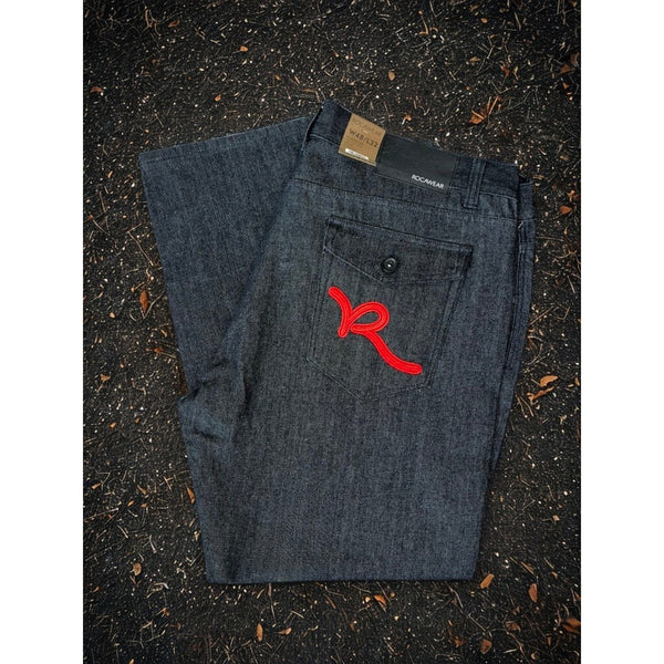 Rocawear Jeans 48x32 Vintage Deadstock Classic Fit R Flap Raw Black Red NWT