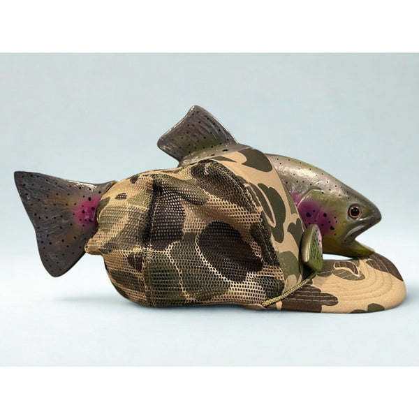 Angler's Expressions 3D Trout Fish Snapback Camo Trucker Hat 1989 VTG Vintage