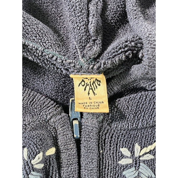 Prana Womens Embroidered Floral Full Zip Hoodie Blue Size L Boho Vintage Y2K