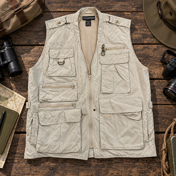 J Peterman Safari Photography Utility Vest XL Cotton Fishing Hunting Travel 5841