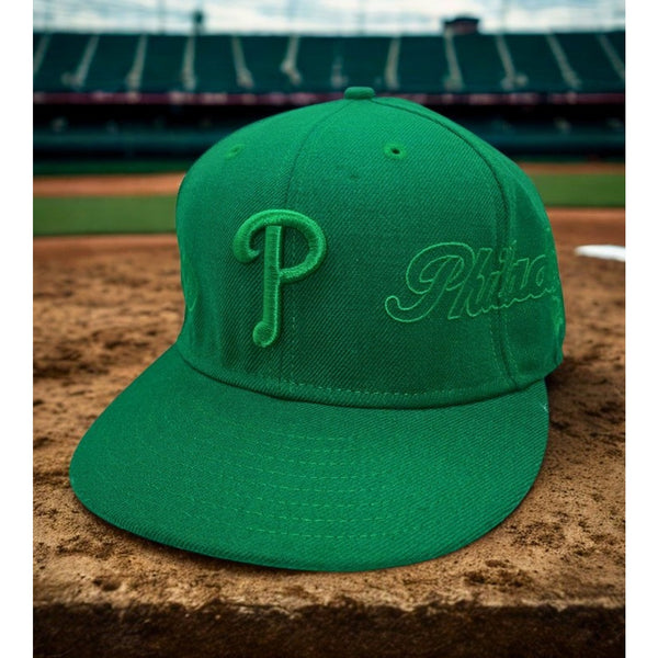 Philadelphia Phillies New Era 59FIFTY Fitted Hat 7 3/8 Green Monochrome Y2K MLB