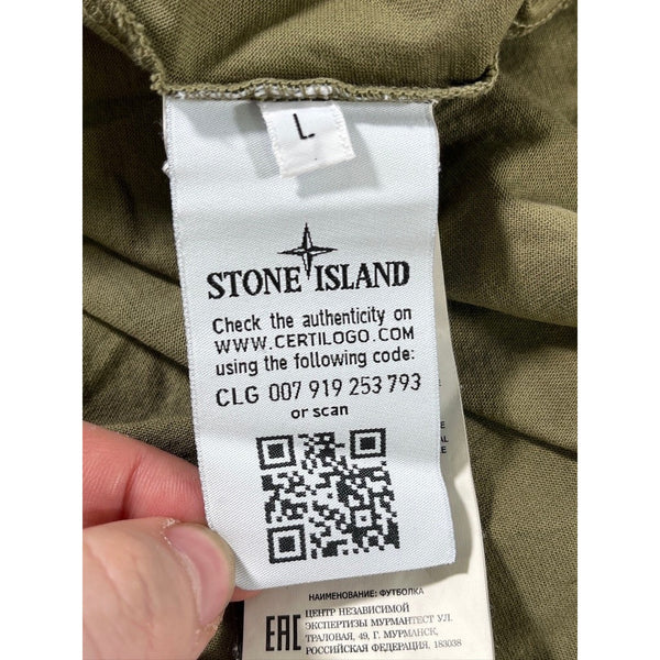 Stone Island Compass Logo Patch Olive Green Long Sleeve T-Shirt Mens L Authentic