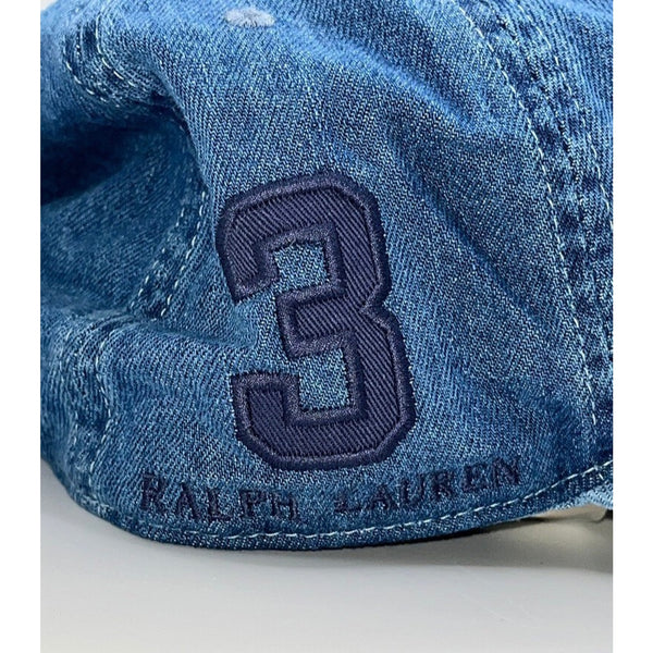 Polo Ralph Lauren Classic Chino Sport Cap Blue Raised Pony Leather Strap EUC