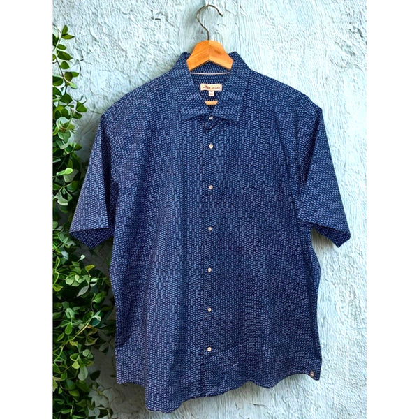 Peter Millar Seaside Waves Fins Cotton Stretch Shirt XL NWOT MSRP $145 Blue
