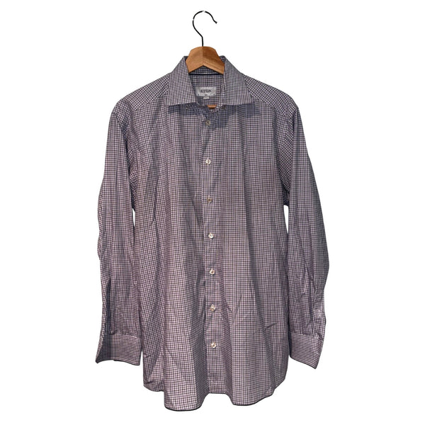 ETON Slim Fit Dress Shirt 16 41 L Purple Check Spread Collar Cotton Luxury