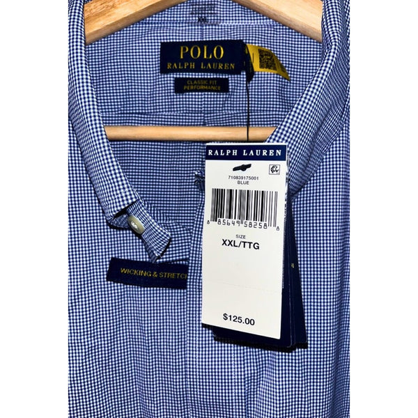 Polo Ralph Lauren Classic Fit Gingham Performance Shirt Navy White 2XL NWT