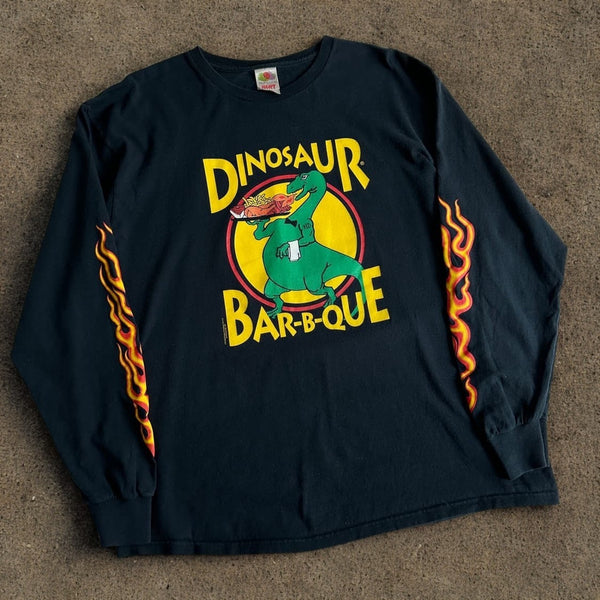 Dinosaur Bar-B-Que Flame Long Sleeve Shirt Black M Syracuse NY Y2K Vintage