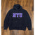 NYU Hoodie MV Sport Pro Weave Sunfaded Black Purple Spellout Size L Y2K