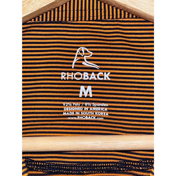 Rhoback Polo Shirt Men's Medium Orange Black Striped Performance Golf Stretch