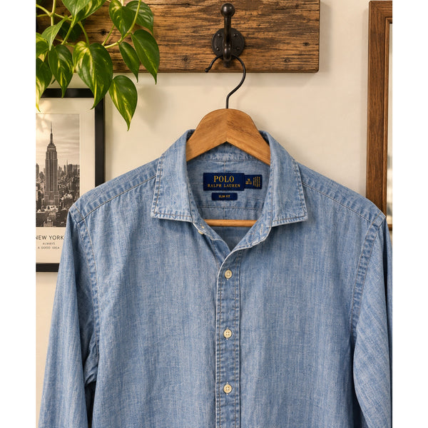 Polo Ralph Lauren Denim Chambray Button Down Shirt Men's 16 40-41 Slim Fit