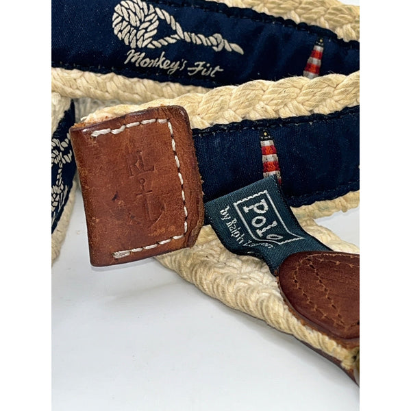 Polo Ralph Lauren Nautical Rope Belt Size 38 Lighthouse Knots D-Ring Vintage