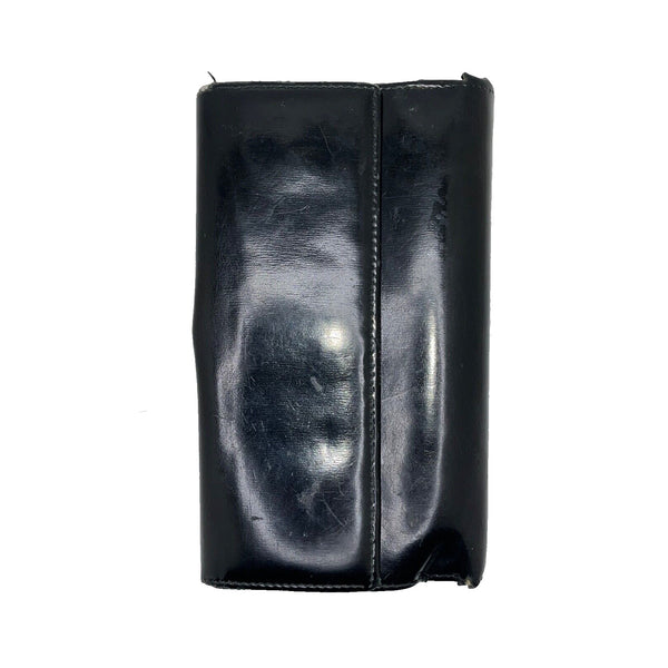 Salvatore Ferragamo Gancini Wallet Black Leather Silver Hardware Italy
