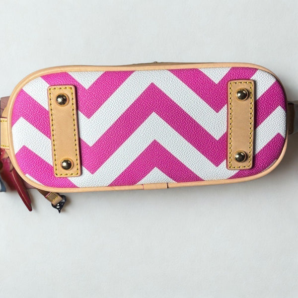 Dooney & Bourke Bitsy Bag Chevron Fuchsia Pink Canvas Leather Satchel NWT