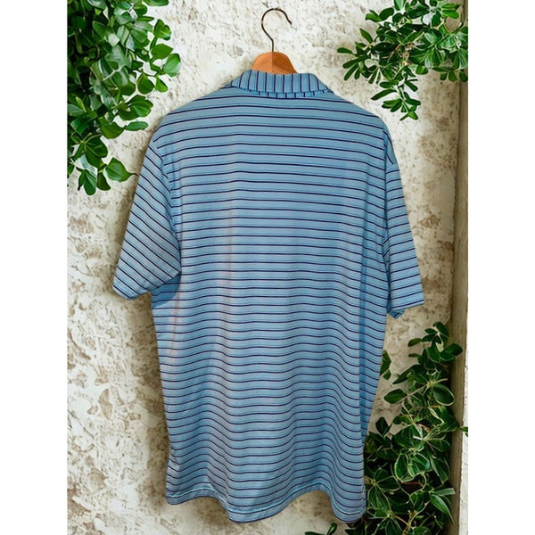 Peter Millar Summer Comfort Troon North Polo Shirt Large Blue Stripe Golf