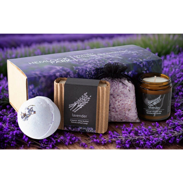 Hemlock Park Lavender Spa Gift Set Candle Soap Bath Bomb Salt Relax Kit