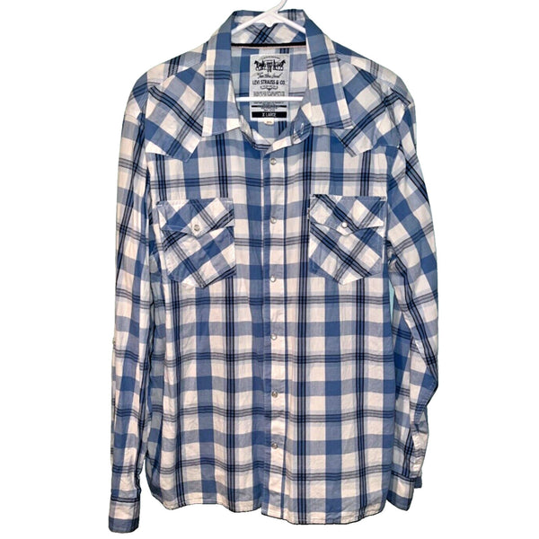 Levis The Two Horse Brand Western Long Sleeve Pearl Snap Plaid Shirt XL