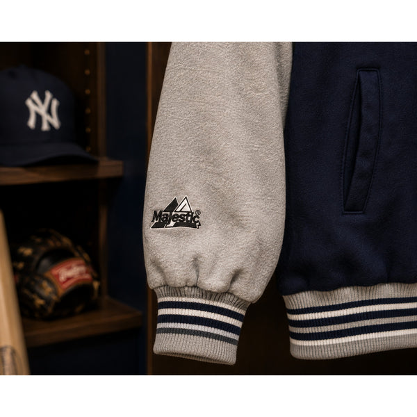 New York Yankees Majestic MLB Button Down Bomber Jacket Men XL USA Vintage 90s