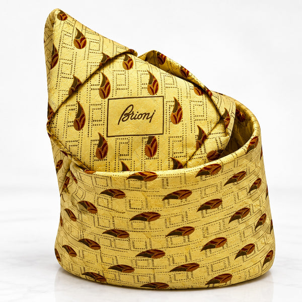 Brioni 100% Silk Tie Handmade Italy Gold Luxury Designer Classic Necktie