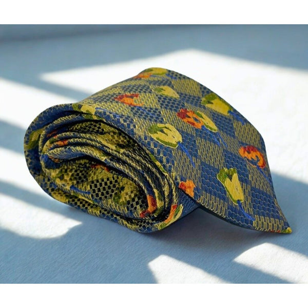 Ermenegildo Zegna 100% Silk Tie Floral Diamond Pattern Made in Italy