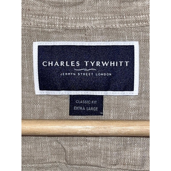 Charles Tyrwhitt 100% Linen Shirt Mens XL Oatmeal Classic Fit Long Sleeve NWOT