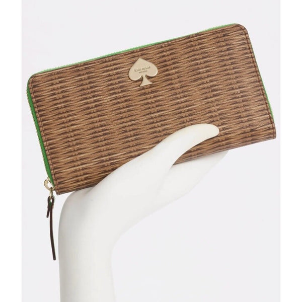 Kate Spade Pack A Picnic Woven Basket Print Leather Zip Wallet Clutch MSRP $178
