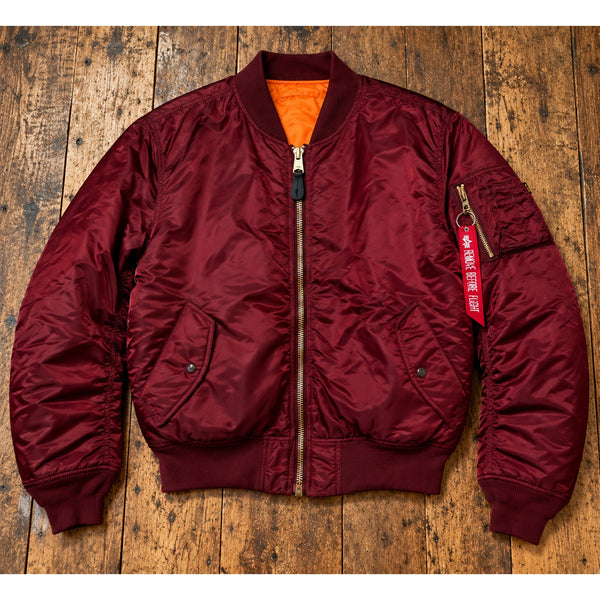 Alpha Industries MA-1 Flight Bomber Jacket Men's L Burgundy Orange Reversible