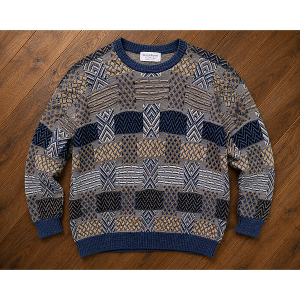 Tricots St Raphael Crew Coogi Style Geometric Knit Sweater Sz. L Made USA 90's