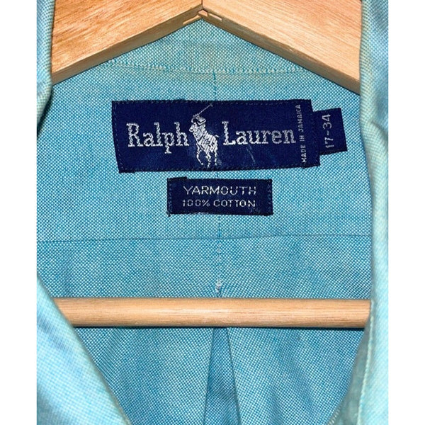 Ralph Lauren Yarmouth Dress Shirt Sz. 17 34 Blue Button Down 100% Cotton Vintage