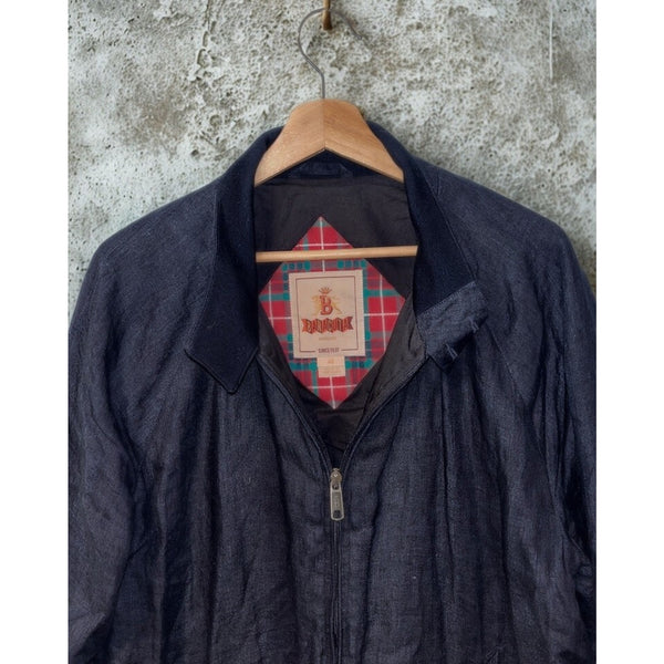 Baracuta G9 Linen Harrington Jacket Blue Fraser Tartan Italy Sz 46 L