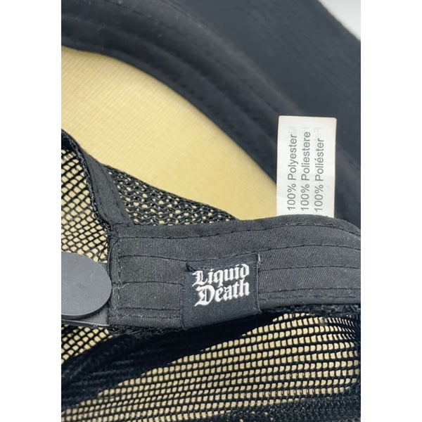Liquid Death Black Mesh Trucker Snapback Gold Skull Logo NWOT