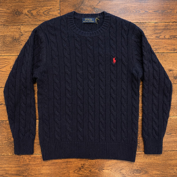 Polo Ralph Lauren Wool Cashmere Cable Knit Crewneck Sweater Men's Large Navy