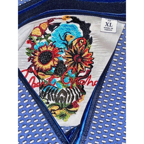 Robert Graham XL Classic Fit Blue Geometric Flip Cuff Button Shirt NWOT Luxury
