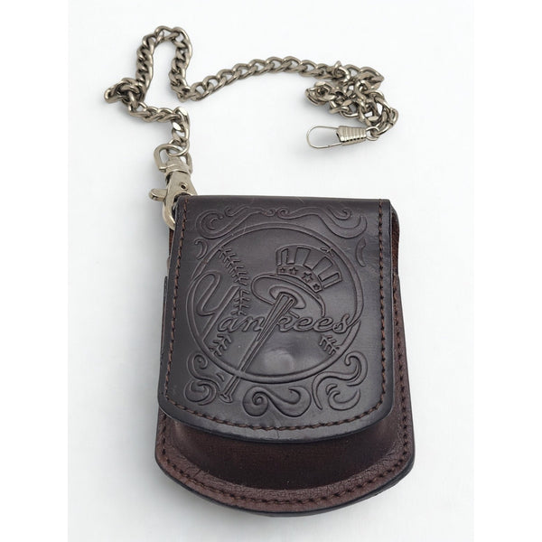 New York Yankees Danbury Mint Pocket Watch Chain Leather Belt Pouch MLB Rare