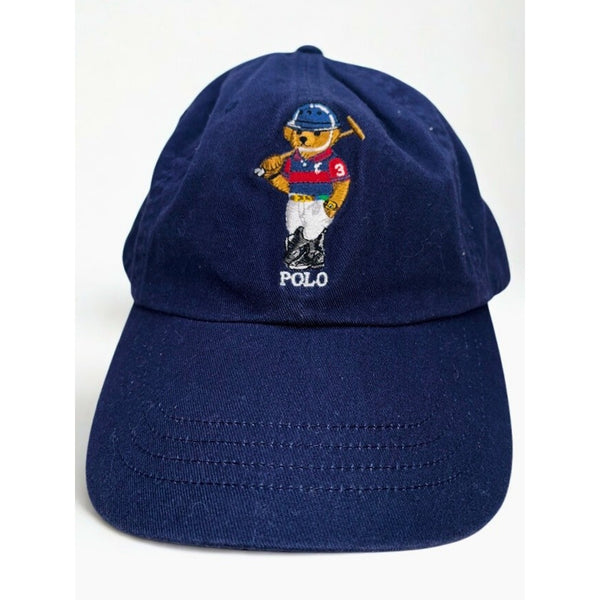Polo Ralph Lauren Polo Bear Baseball Hat Navy Leather Strap Adjustable Rare