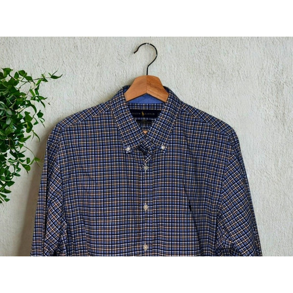 Polo Ralph Lauren Shirt L Slim Fit Check 100% Cotton Stretch Pony Logo