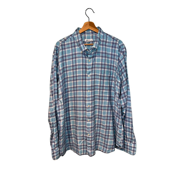 Peter Millar Boardsail Plaid Button Down Shirt Men's XL Cotton Silk $149 EUC
