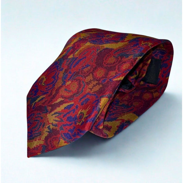 Fendi Roma Handmade Silk Tie Italy Red Blue Gold Abstract Luxury Designer Tie