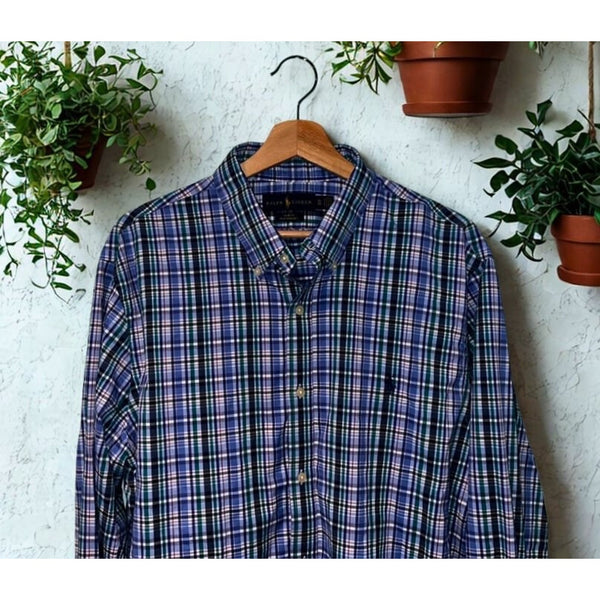 Polo Ralph Lauren Shirt XL Slim Fit Performance Check Stretch Pony Logo