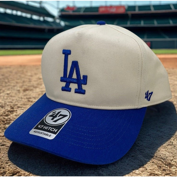 Los Angeles Dodgers 47 Brand Hitch Two Tone Natural Blue Snapback Hat OSFA NWT