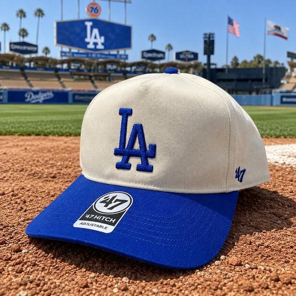 Los Angeles Dodgers 47 Brand Hitch Two Tone Natural Blue Snapback Hat OSFA NWT