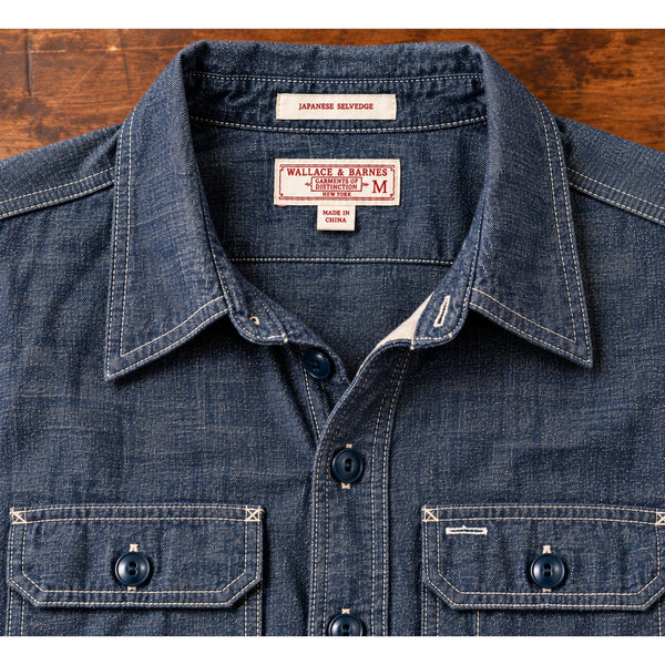 Wallace & Barnes J. Crew Naval Workshirt M Japanese Selvedge Chambray Blue NWOT