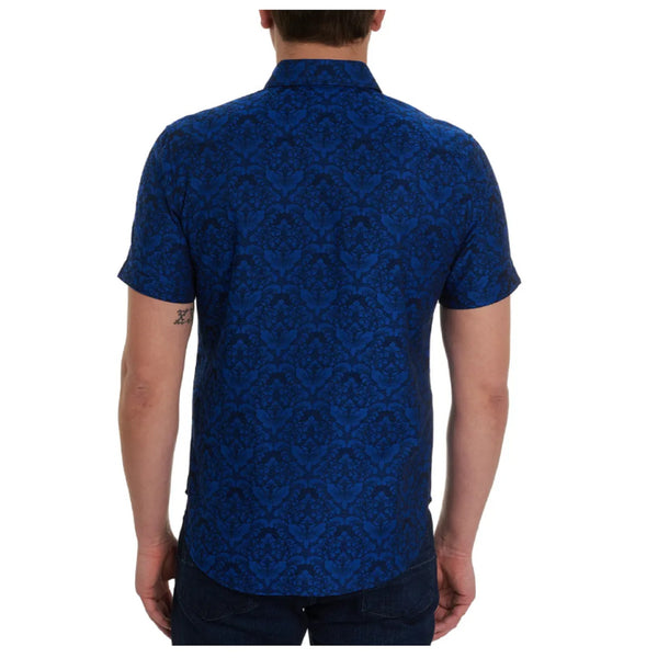 Robert Graham Bayview XL NWT Navy Floral Damask Short Sleeve Button Up Shirt