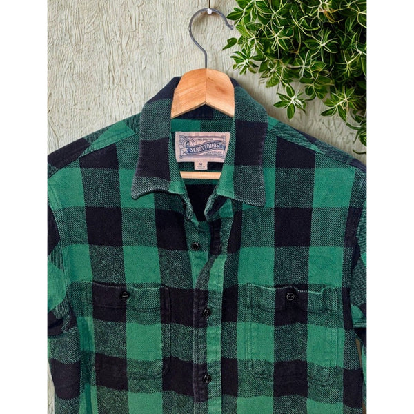 Schott Bros NYC Buffalo Check Flannel Shirt Men's M Green Black Cotton Workwear