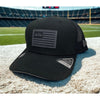New York Jets New Era 9SEVENTY NFL USA Flag Black Stretch Snap Trucker Hat NWT