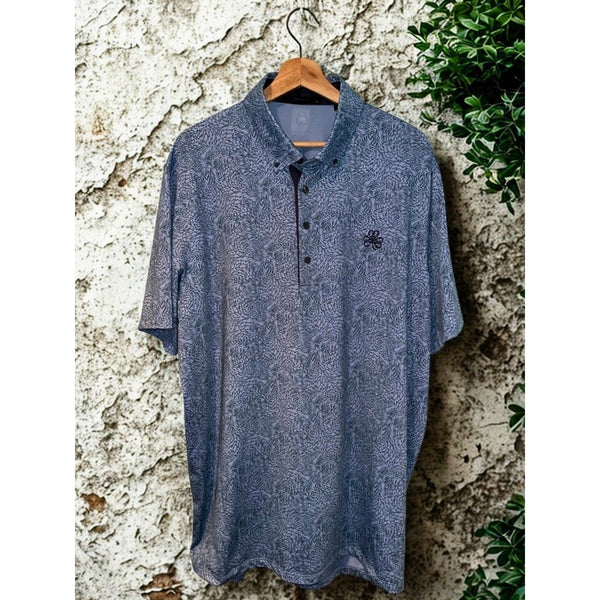 Greyson Erin Hills Den of Thieves Golf Polo Shirt XL Blue Dragon Print Stretch