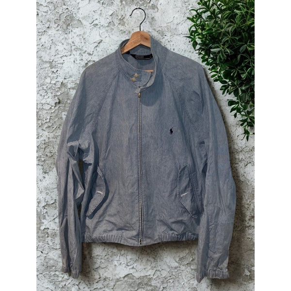 Polo Ralph Lauren Denim Harrington Jacket Mens L Full Zip Blue Vintage 1980s