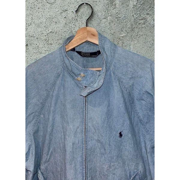 Polo Ralph Lauren Denim Harrington Jacket Mens L Full Zip Blue Vintage 1980s