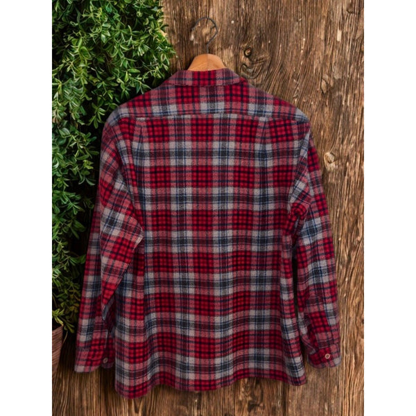Pendleton Board Shirt Jacket Men's L Red Plaid Virgin Wool USA Loop Camp Collar